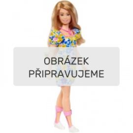 Mattel Barbie Modelka - šaty s modrými a žlutými květinami (HJT05)